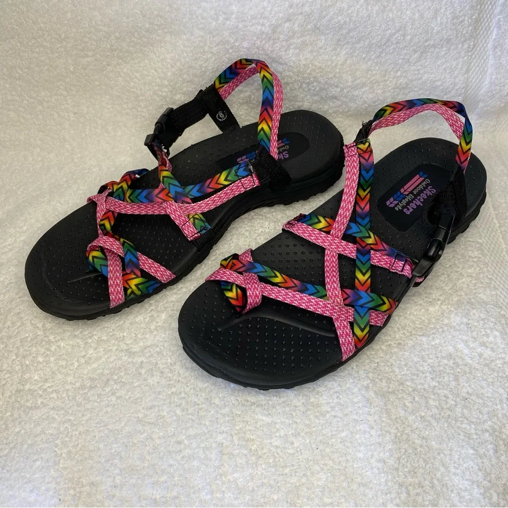 Skechers Womens Reggae Bright Direction Black Flats Strappy Sandals Size 6 EUC - Picture 3 of 13